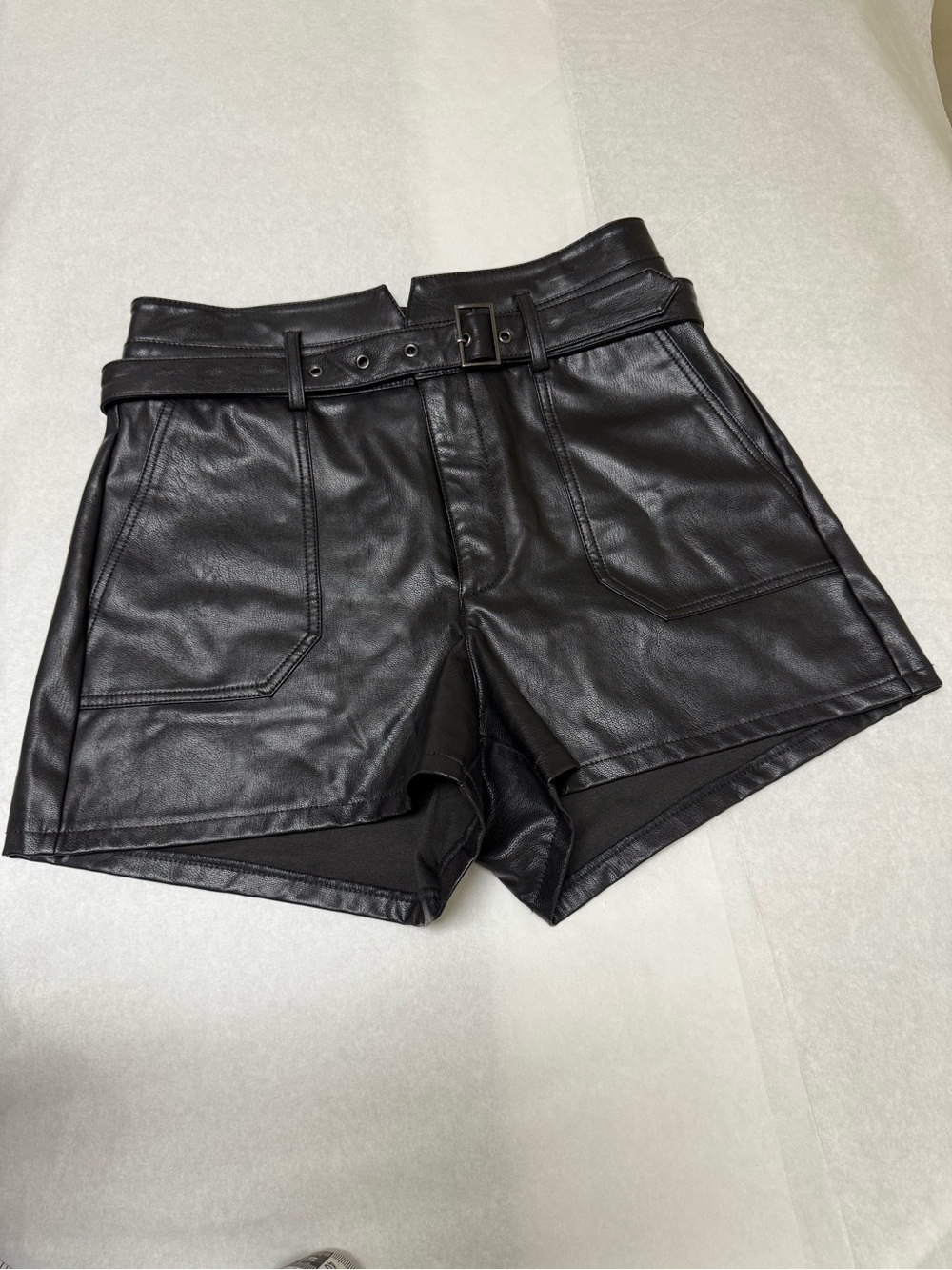 NwOt ◾️PAIGE Black High-Waist Faux Leather Belted Shorts◾️